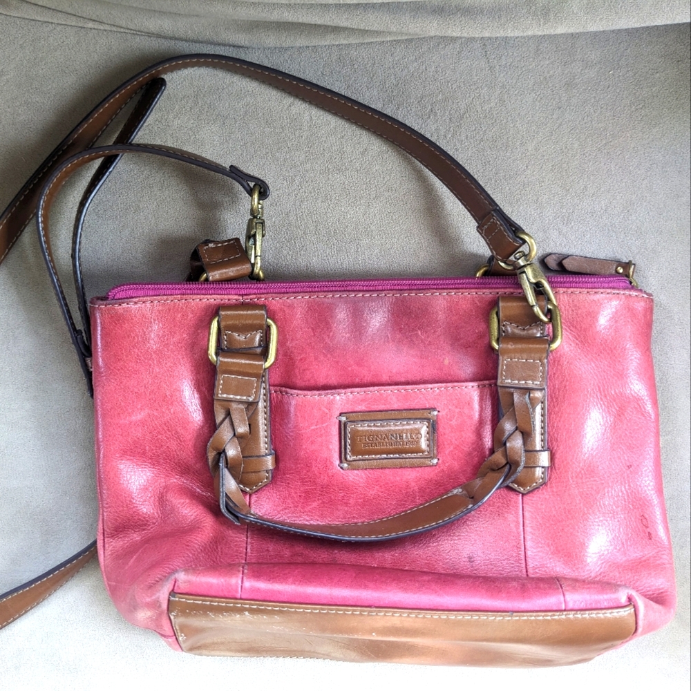 Tignanello Genuine Leather Vintage Light Red Crossbody Shoulder Purse
